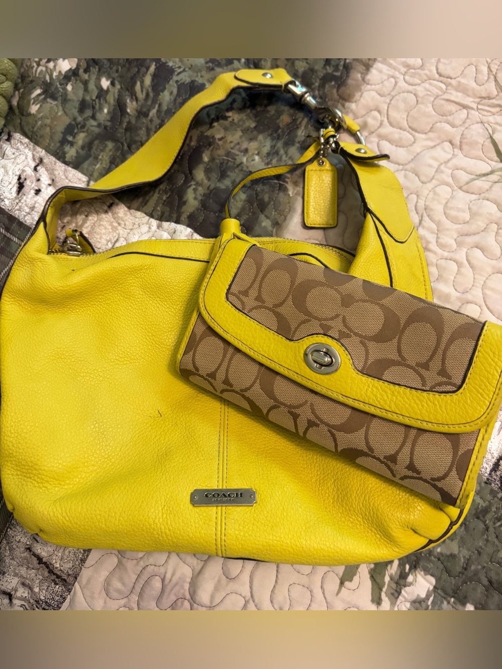Coach Lemon Yellow Pebble Leather Tassel Hobo Shoulder Bag